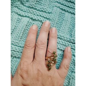Vintage Gold Tone Jade Cluster Ring Women's Size 6